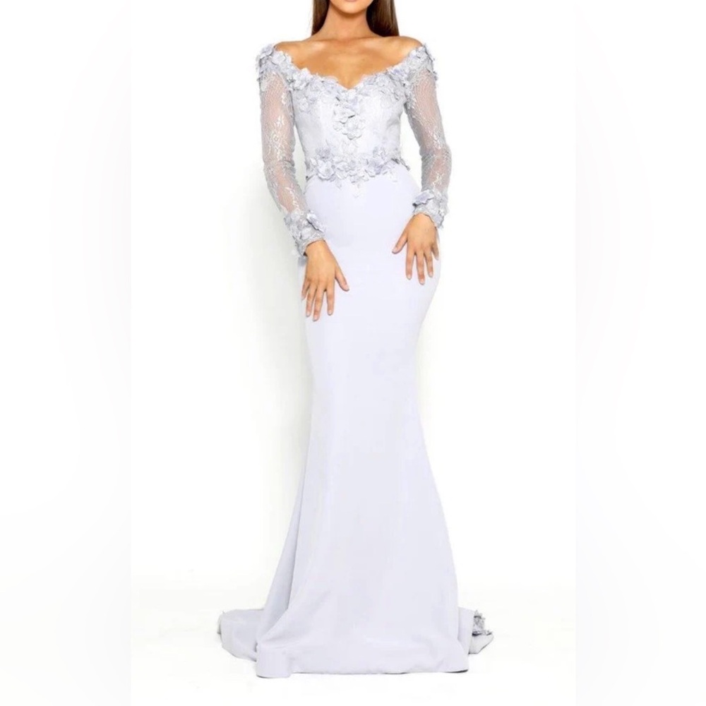 Portia and Scarlett Lavender Long Sleeve Mermaid Gown